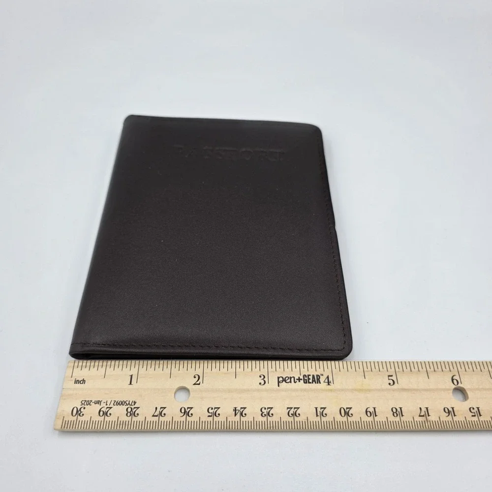 New Geoffrey Allen Genuine‎ Leather Passport Holder Wallet Brown